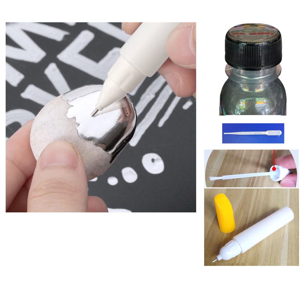 Bộ 3 món Bút Chrome Bạc tráng gương (50ml dung dịch Chrome+vỏ bút rỗng 2in1 15ml+đồ bóp)