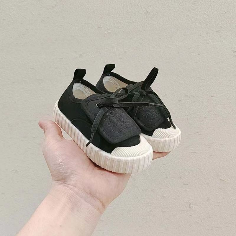 Giày Vải Canvas Mềm Mại Thoáng Khí Màu Trơn Quai Dán Phong Cách Hàn Quốc Cho Trẻ Mẫu Giáo