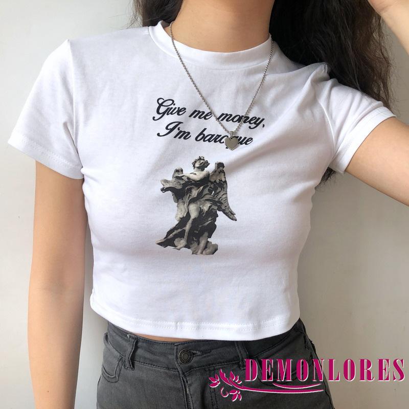 Áo Thun Nữ Ngắn Tay Cổ Tròn In Chữ Thời Trang