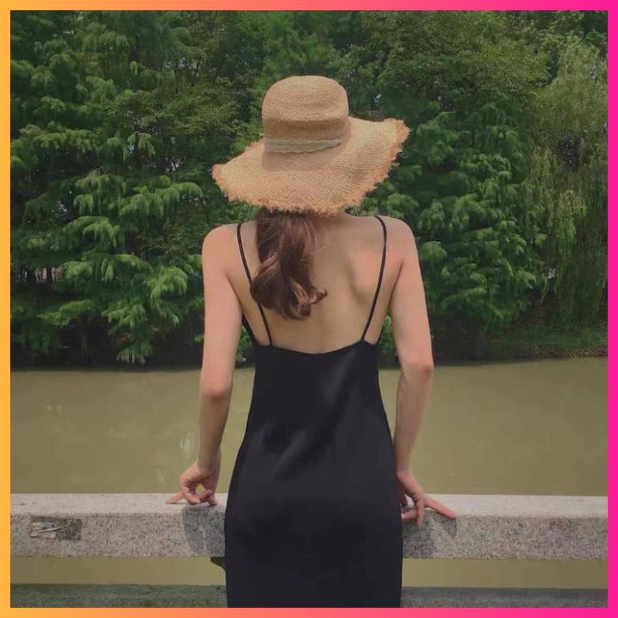 Đầm Hai Dây Hở Lưng Nữ Váy midi 2s body dáng ôm màu đen trơn thiết kế sexy Ulzzang HOT | BigBuy360 - bigbuy360.vn