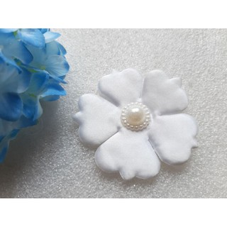 Set 2 hoa vải trắng 5 cánh đính hạt dùng kết trang trí các sản phẩm thủ công