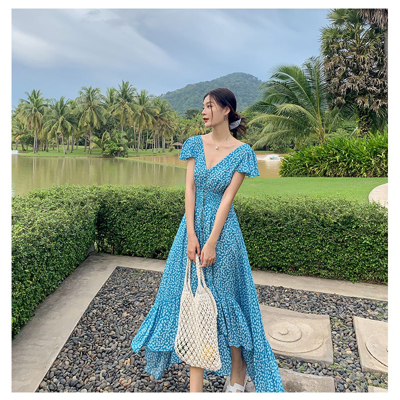 ( SẴN HÀNG LOẠI 1) ĐẦM MAXI VÁY MAXI HOA XANH HỞ LƯNG SEXY QUẢNG CHÂU | BigBuy360 - bigbuy360.vn