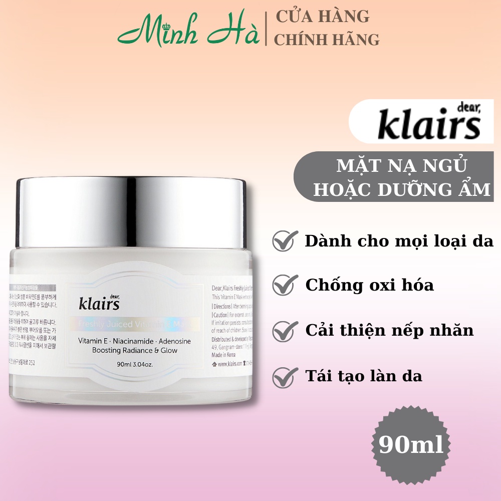 Mặt nạ ngủ &amp; kem dưỡng ẩm Klairs Fresh Juiced Vitamin E Mask 90g