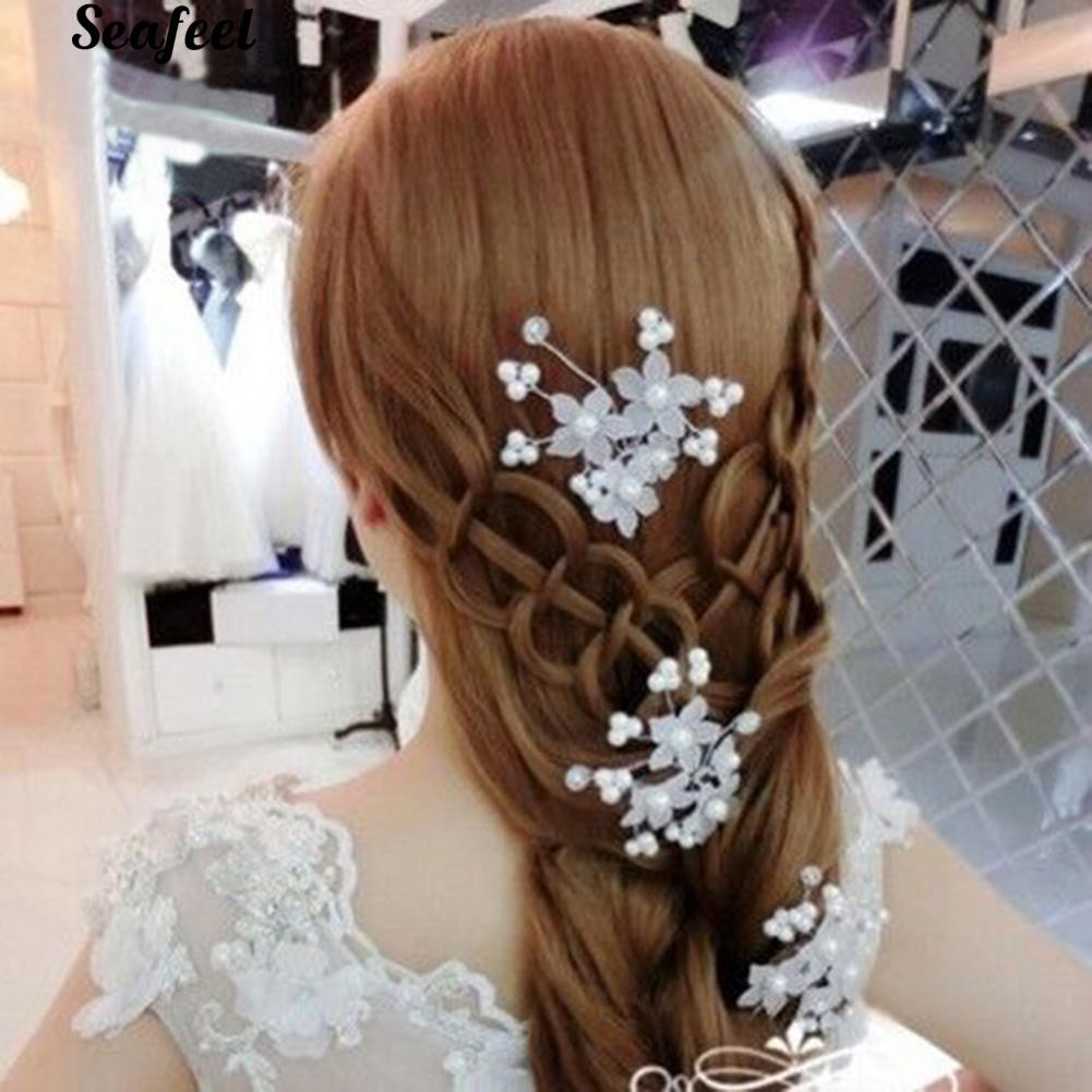 Trâm kẹp cài tóc chữ U hình hoa đính ngọc trai giả