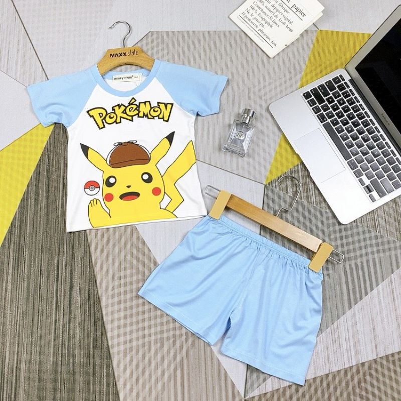 [Bé 7-19kg] Bộ cộc tay ngắn tay thun lạnh tay ráp lăng in hoạt hình Minky Mom cho bé trai bé gái từ 5-19kg