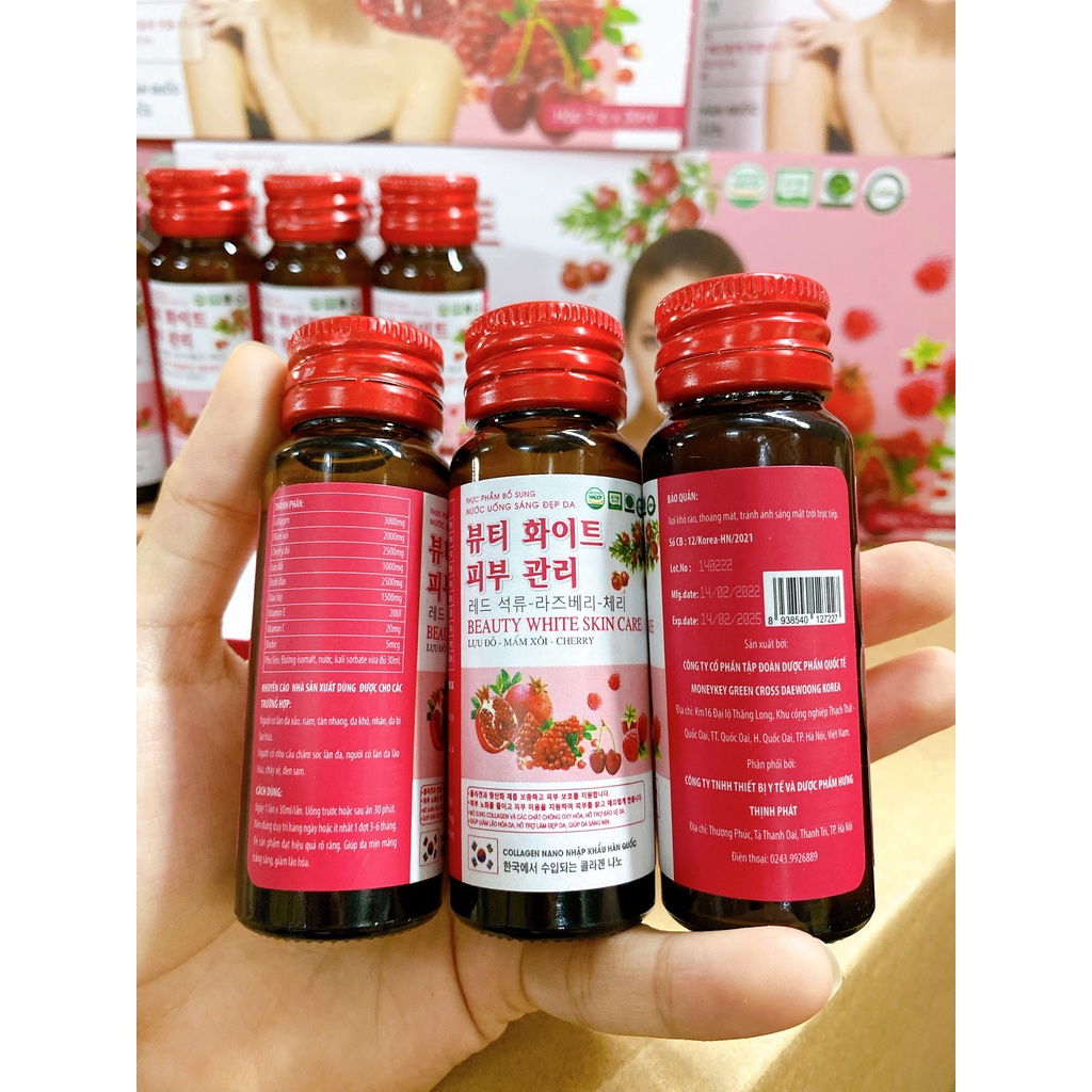 Nước uống đẹp da COLLAGEN BEAUTY WHITE SKIN CARE Lựu đỏ - Mâm Xôi -Cherry giúp giảm lão hóa da , hỗ trợ làm đẹp