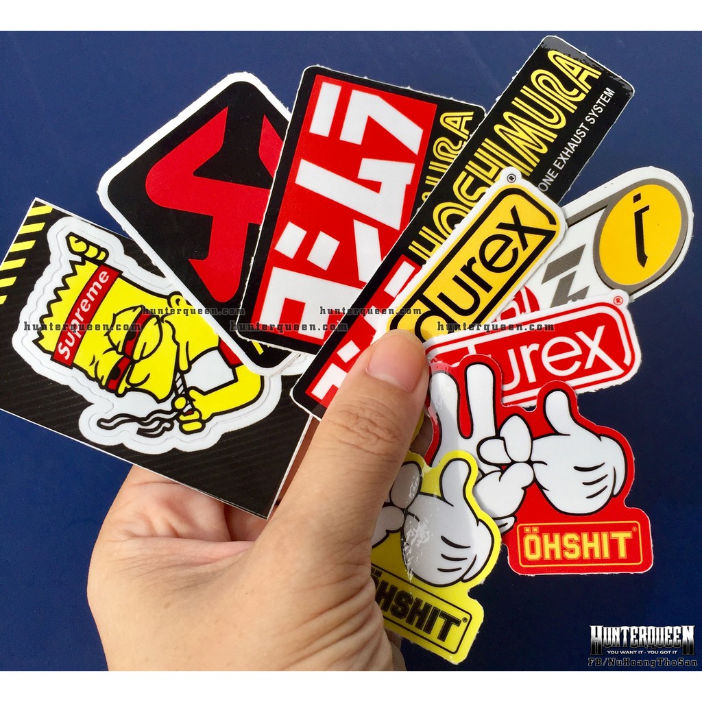 Bộ 9 logo đỏ vàng, decal dán xe máy, nón bảo hiểm... Sticker chống nước, bền màu. Hình dán