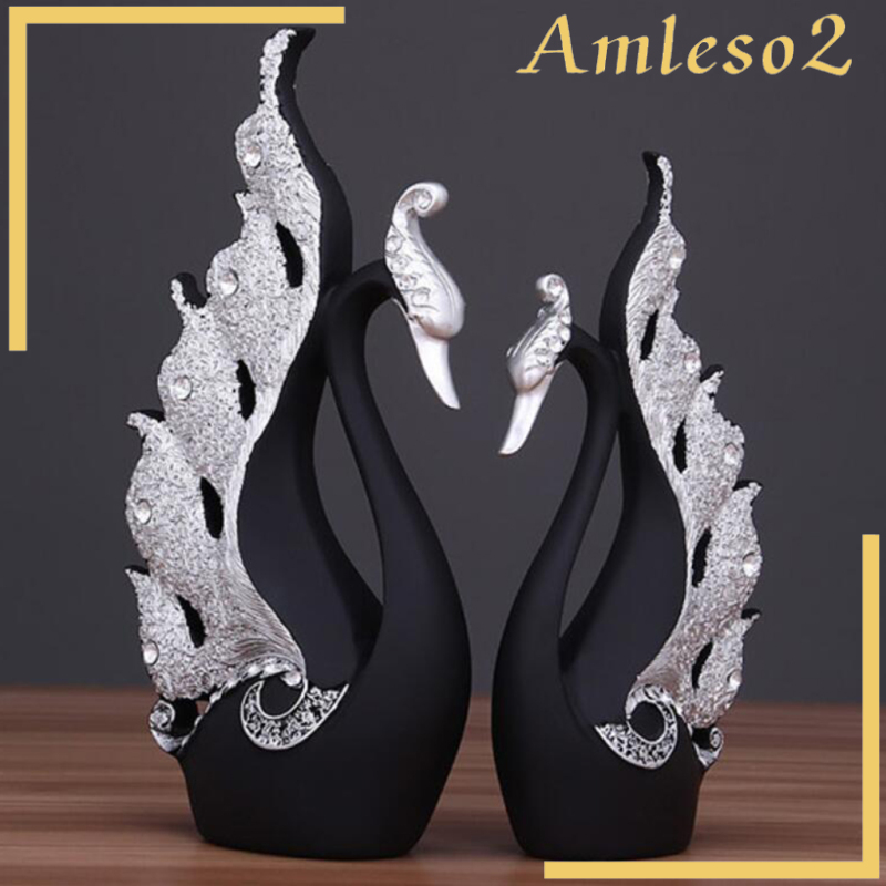[AMLESO2]Set of 2 Swan Lover Statue Sculpture Resin Ornaments Centerpiece Craft Home Decor