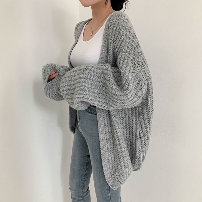 Áo Khoác Cardigan Dệt Kim Dày Dặn Dáng Rộng Phong Cách Hàn Quốc Thời Trang Thu Đông Mới