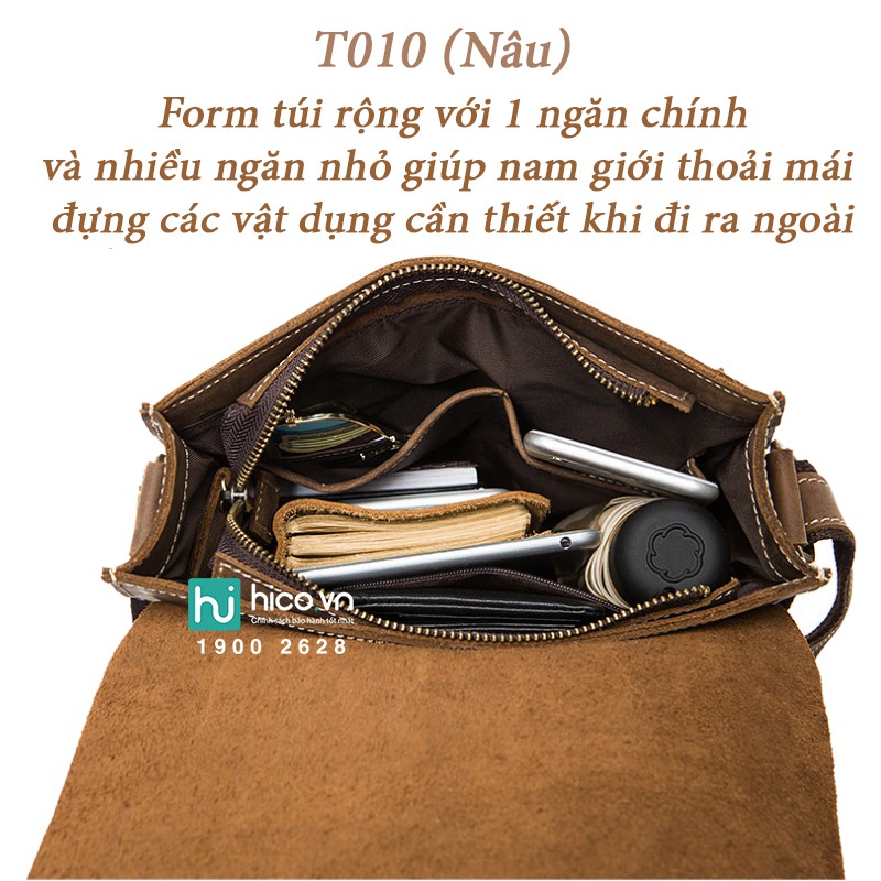 [CỰC RẺ] Túi Đeo Chéo Da Bò Sáp Ngựa điên T010 - Siêu Phẩm Túi Da Cao Cấp+ Quà tặng cáp sạc điện thoại