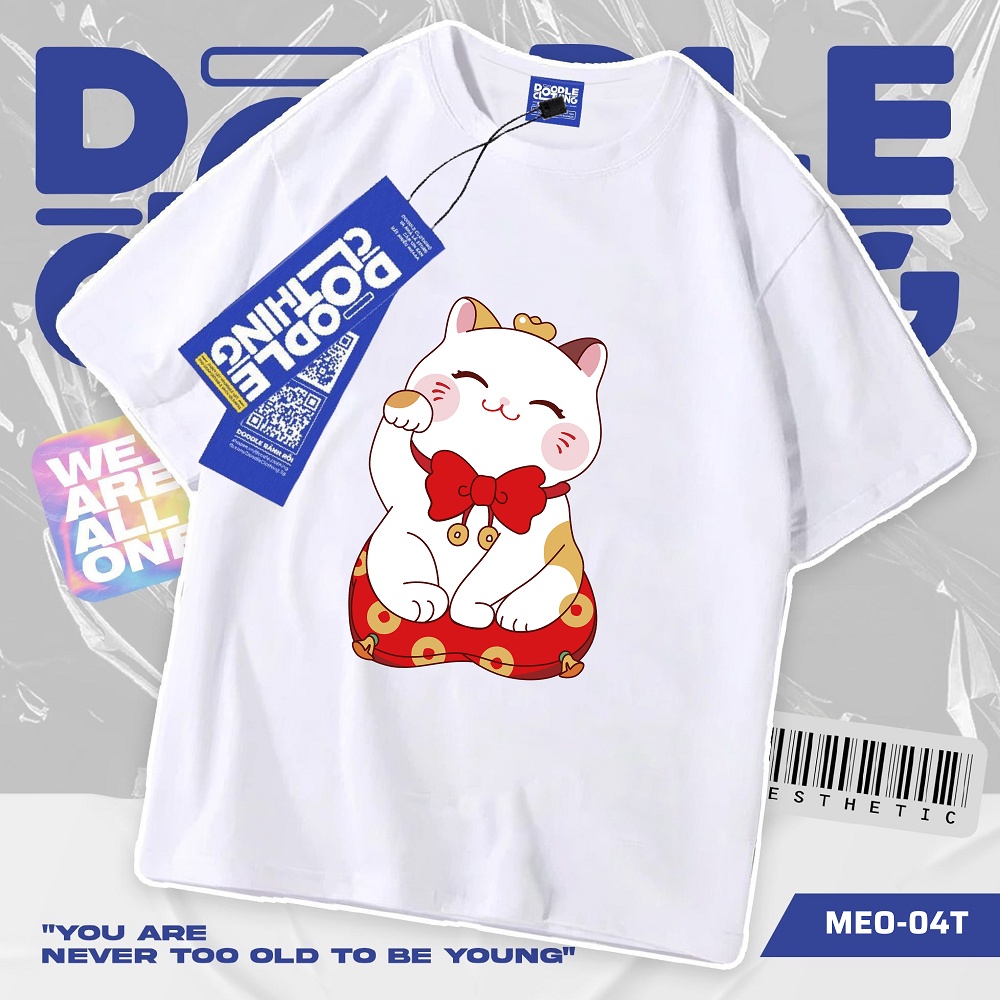 Áo thun nam nữ tay lỡ unisex oversize áo phông form rộng basic tee các mẫu mèo Nhật Mèo
