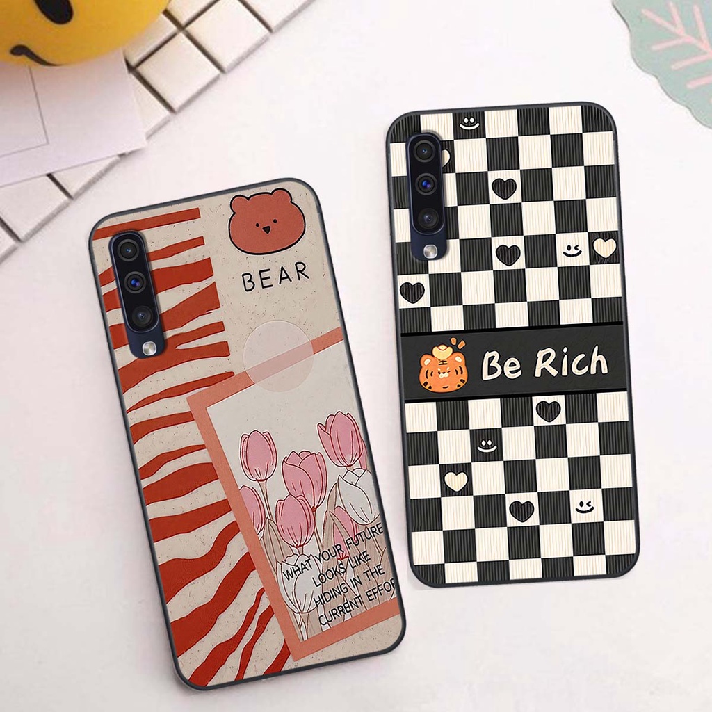 Ốp Samsung A30s / A50 / A50s / A70 gấu Bear rick caro vuông thời trang siêu đẹp