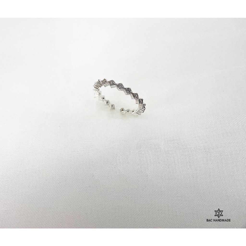 Nhẫn nữ nạm đá trắng dáng hở Bạc Nguyên Chất/Bạc Handmade(Ảnh Thật)