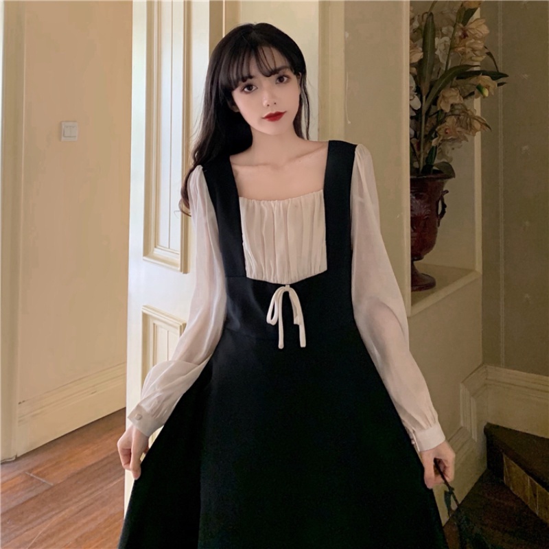 Đầm midi dáng rộng đơn giản thời trang thu phong cách Hàn Quốc cho nữ