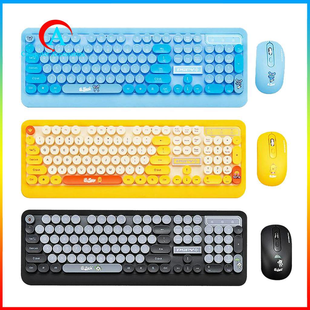 Combo Bàn Phím + Chuột Không Dây 2.4g Phong Cách Retro