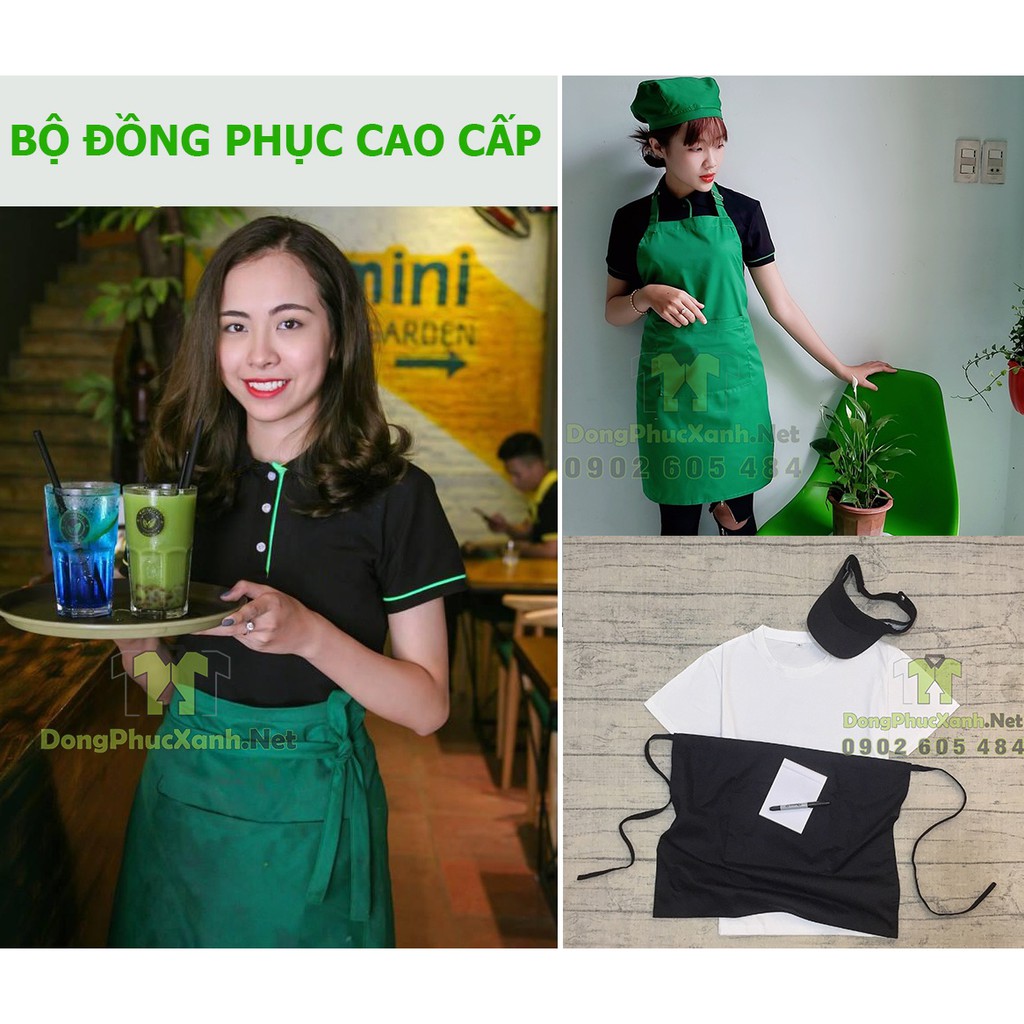 Đồng phục nhân viên phục vụ Nam Nữ (Combo) Set Áo Tạp Dề Nón cho nhân viên phục vụ