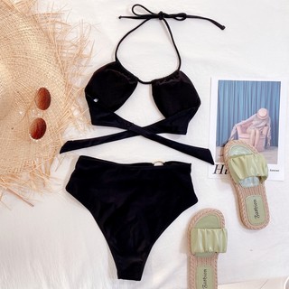 [BKN1153] <ÂU> SET BIKINI ĐEN KHUY TRÒN CUTOUT (CẠP CAO)