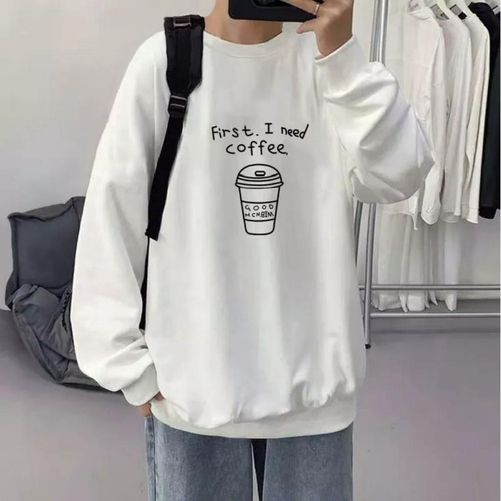 Áo sweater nỉ unisex form rộng Coffee nam nữ phong cách ulzzang