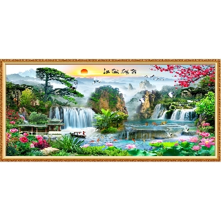 Tranh dán tường 3D VTC Tranh phong thủy lưu thủy sinh tài UD1263K