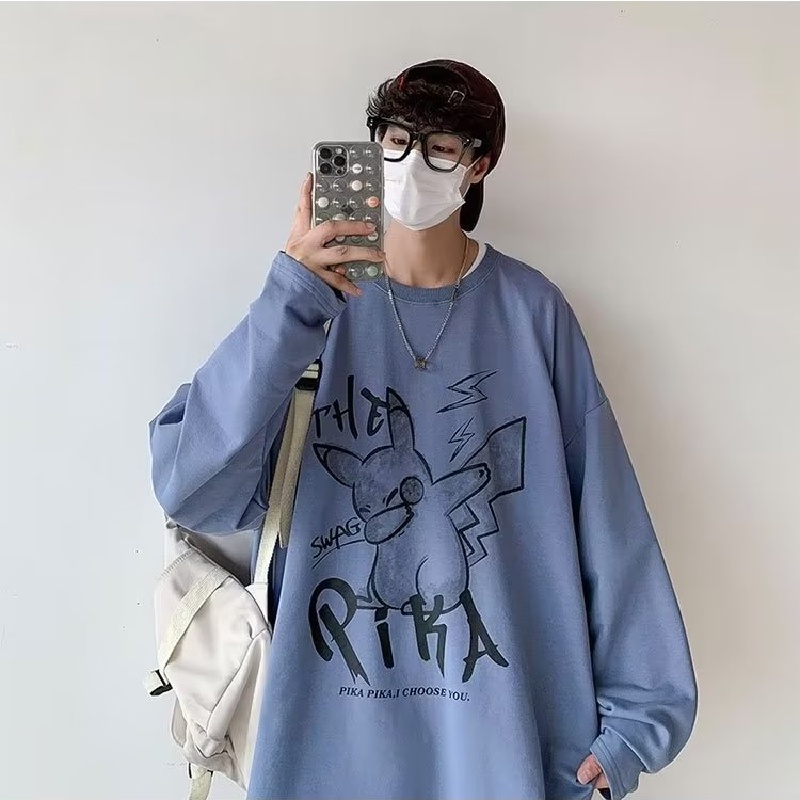 Áo Thun Tay Dài Cổ Tròn Dáng Rộng In Chữ Phong Cách Hip Hop Nhật Bản Thời Trang Cho Nam Cỡ M-5XL