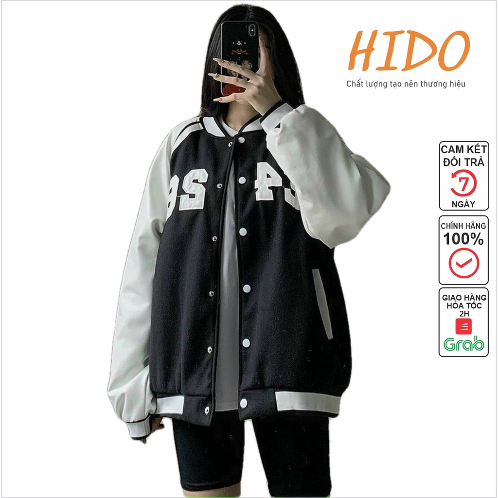 Áo Khoác bomber da lộn thêu F426 cao cấp áo varsity jacket chống nắng Nam Nữ HIDO