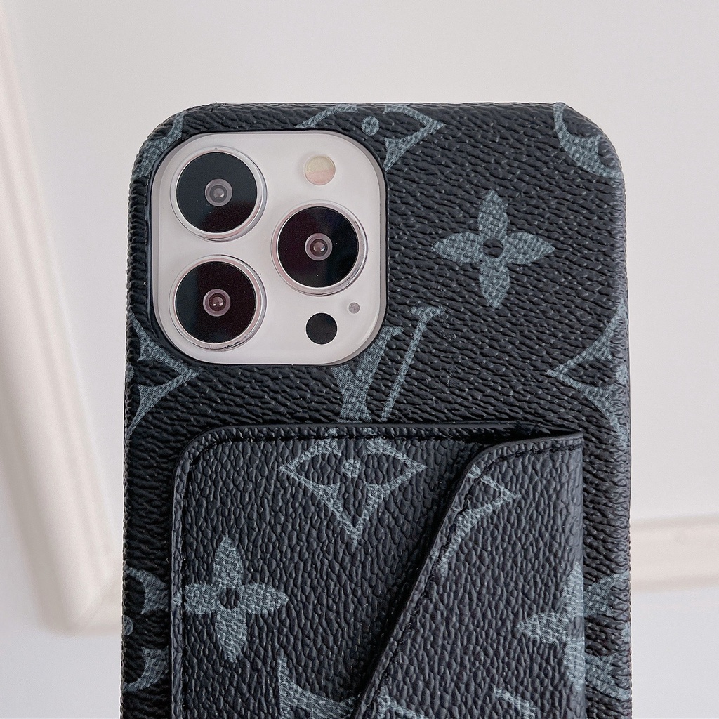 Ốp Điện Thoại Da PU Kèm Ngăn Đựng Thẻ Hoạ Tiết LV Cho iPhone 13 Pro Max 12pro 11promax XS Max 11 7 8p
