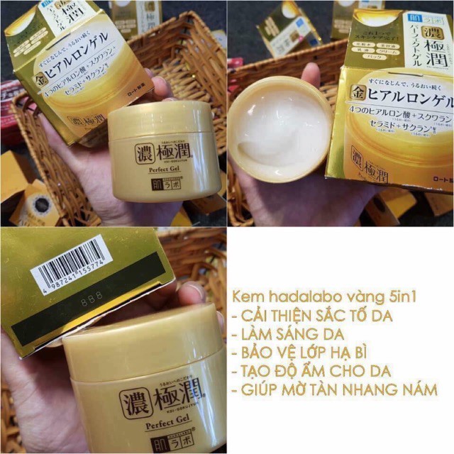 [Nhật nội địa] Kem dưỡng da Hada Labo Gokujyun Perfect Gel 5 in 1 màu vàng chống lão hóa hộp 90gram