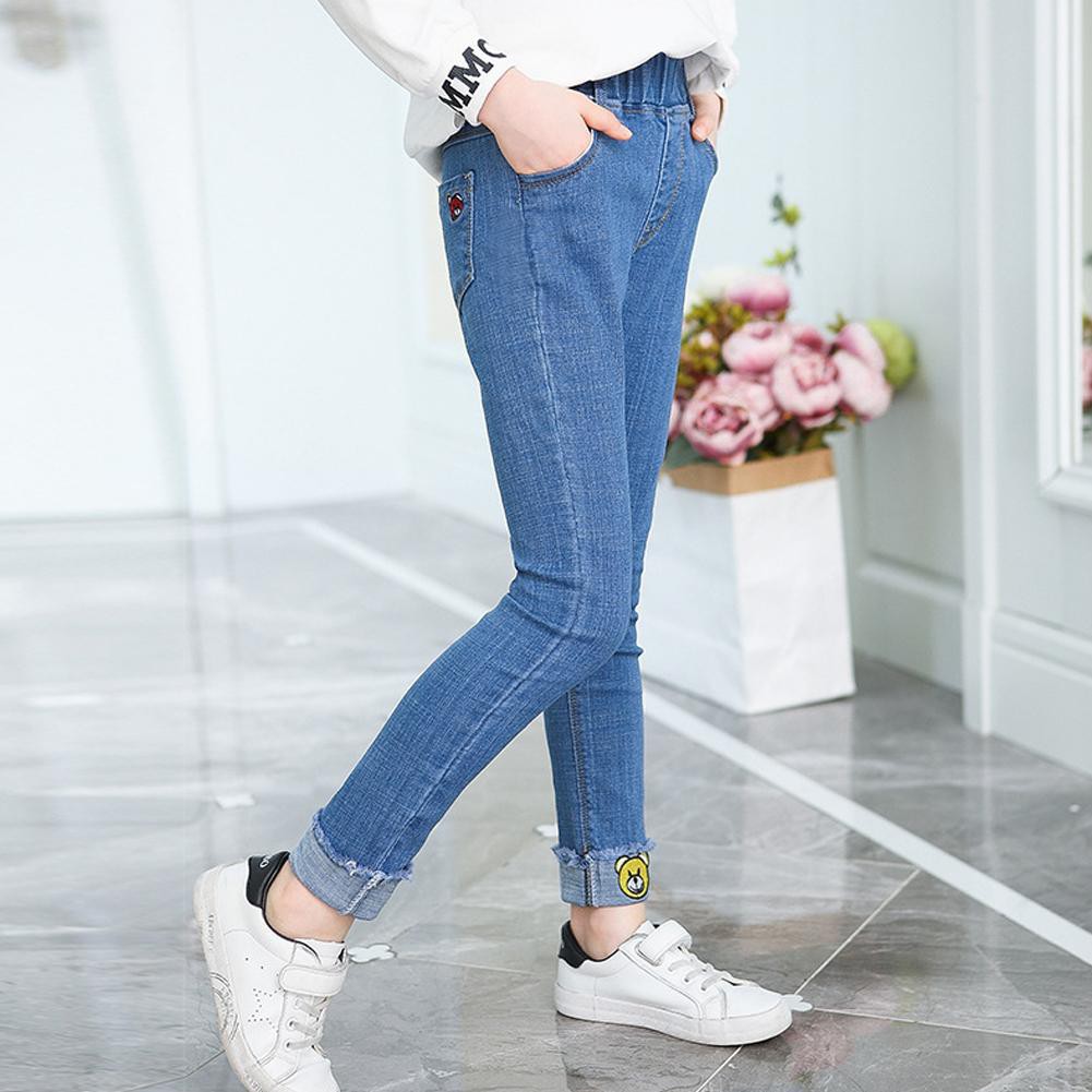 Quần Jean Cho Bé Gái Gấu Phim Hoạt Hình DENIM/Quần Thêu Trái Tim Yêu Thương Quần Denim Trẻ Em-168-OXUI1 