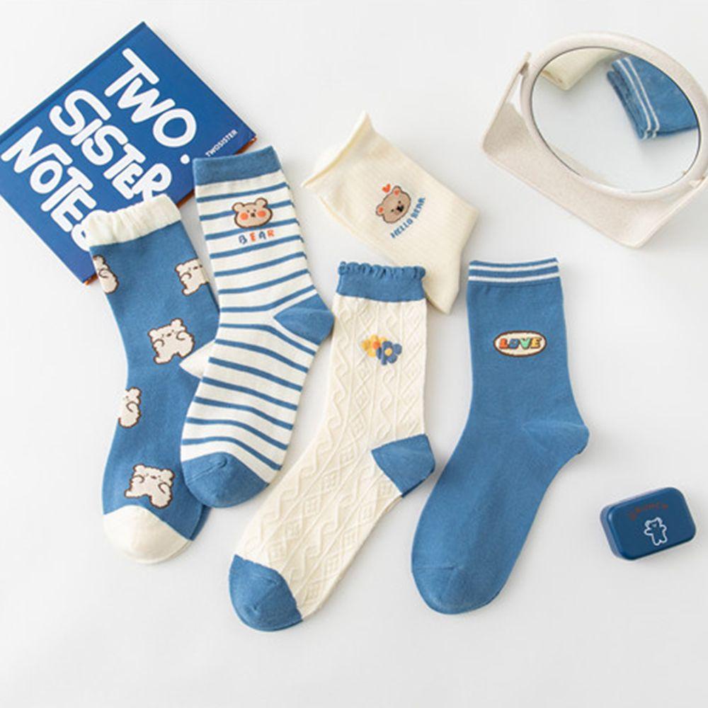 Vớ In Họa Tiết Gấu Hoạt Hình Màu Xanh Dương Ấm Áp Thoải Mái Thời Trang Cho Nữ