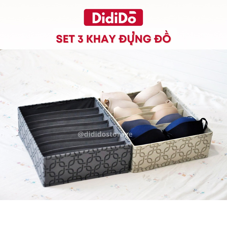 Set 3 khay chia ô VANI đựng đồ lót, tất, vớ, khăn