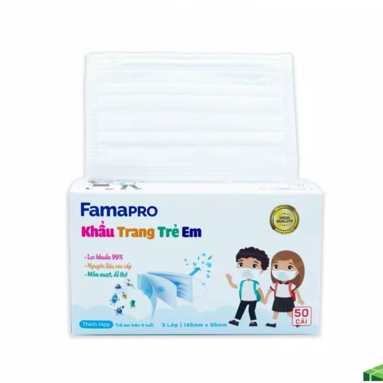 Combo 2 hộp khẩu trang y tế trẻ em kháng khuẩn 3 lớp Famapro max kid ( 50 cái /hộp )