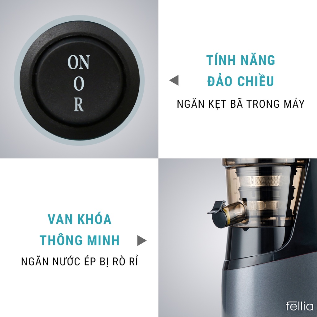 Máy ép chậm trái cây rau củ quả Fellia S265 gọn nhẹ, sang trọng- Xanh Đen- Bảo hành 18 tháng_Mua 1 đổi 1 30 ngày