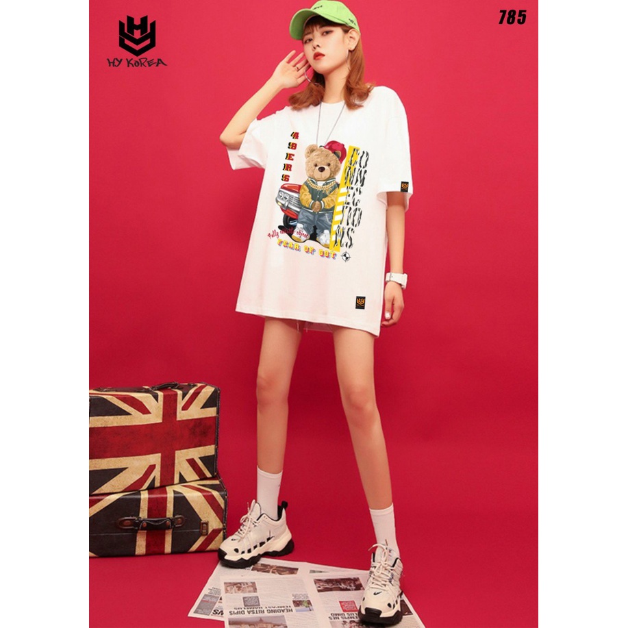 Áo thun nam nữ tay lỡ HY KOREA form rộng Gấu đeo vàng 49ers 785