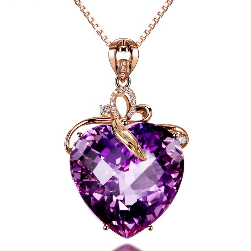 Vòng cổ Mặt Trái Tim Đính Đá Thạch Anh Tím 18K Sang Trọng
