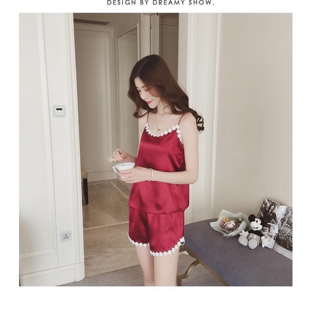 BỘ ĐỒ NGỦ 2 DÂY LỤA VIỀN HOA SIÊU XINH