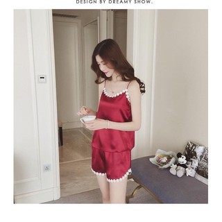 BỘ ĐỒ NGỦ 2 DÂY LỤA VIỀN HOA SIÊU XINH