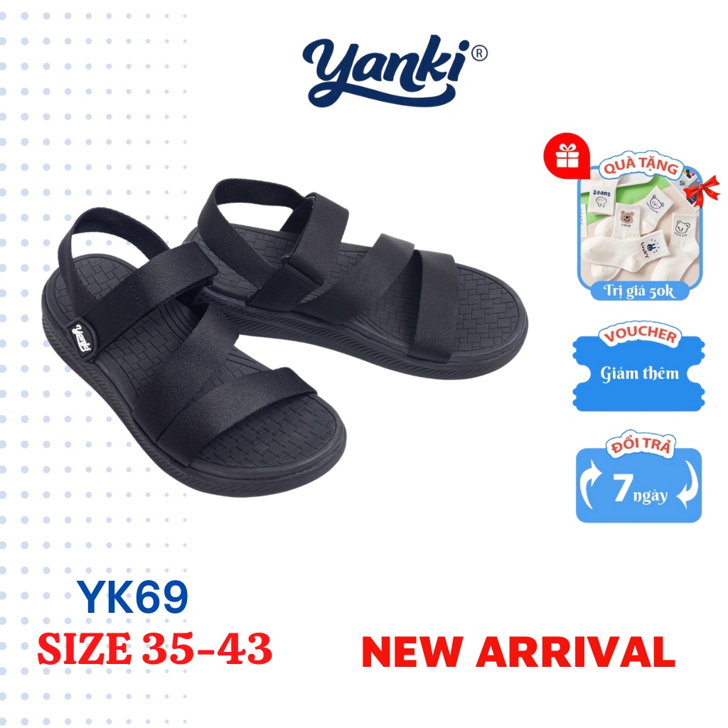 Giày Sandal Nam Nữ Đi Học YANKI Chính Hãng Quai Chéo YK69 - Full Đen