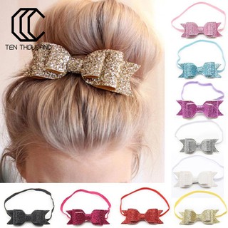 T ⚡Kid Baby Girls Glitter Big Bow Knot Elastic Hair Band Headwear Headband