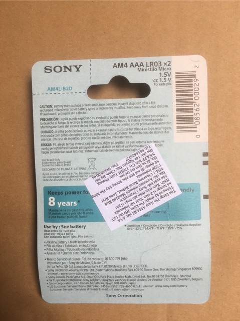 Pin AAA Sony Alkaline LR03 Chính hãng Vỉ 2 viên Made in Indonesia