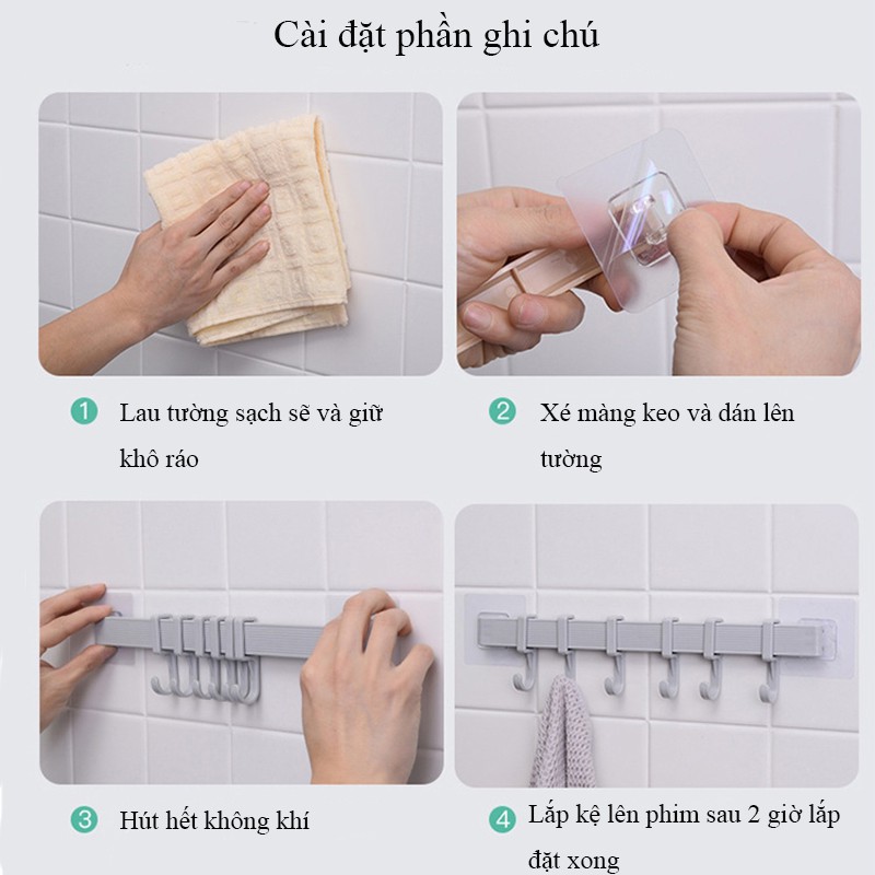 Thanh treo đồ dán tường 6 móc, tủ quần áo, nhà bếp, nhà tắm