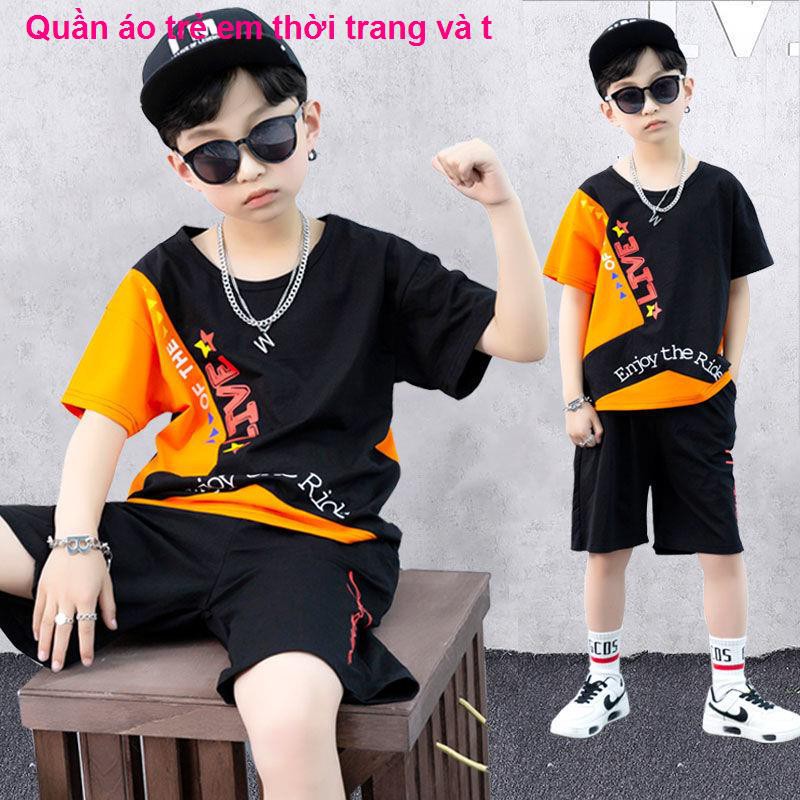 thời trang trẻ emboy Bộ đồ mùa hè 2021 quần áo trẻ em mới bé trai lớn cho Xu hướng hai dây ngắn tay đẹp phong cách