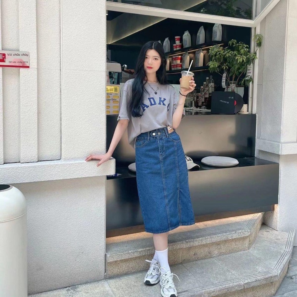 Chân Váy Jean Chữ a Lưng Cao Xẻ Tà Màu Gradient Thời Trang Mùa Hè Mới Cho Nữ