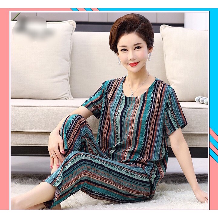 Bộ Mặc Nhà Trung Niên Quần Dài - Sang Trọng, Lịch Sự - Chất Vải Lanh Mềm, Mát Tặng Bà Tặng Mẹ
