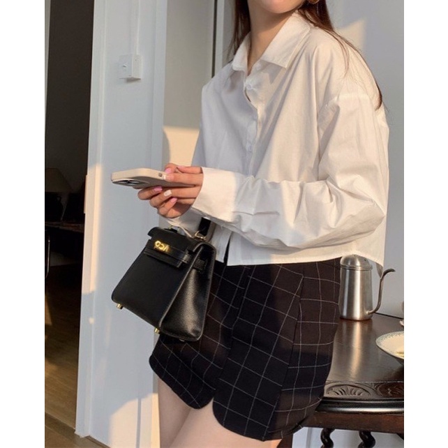 Áo sơ mi đũi lửng xẻ sau, sơ mi dài tay xẻ sau Hàn Quốc Bazic one