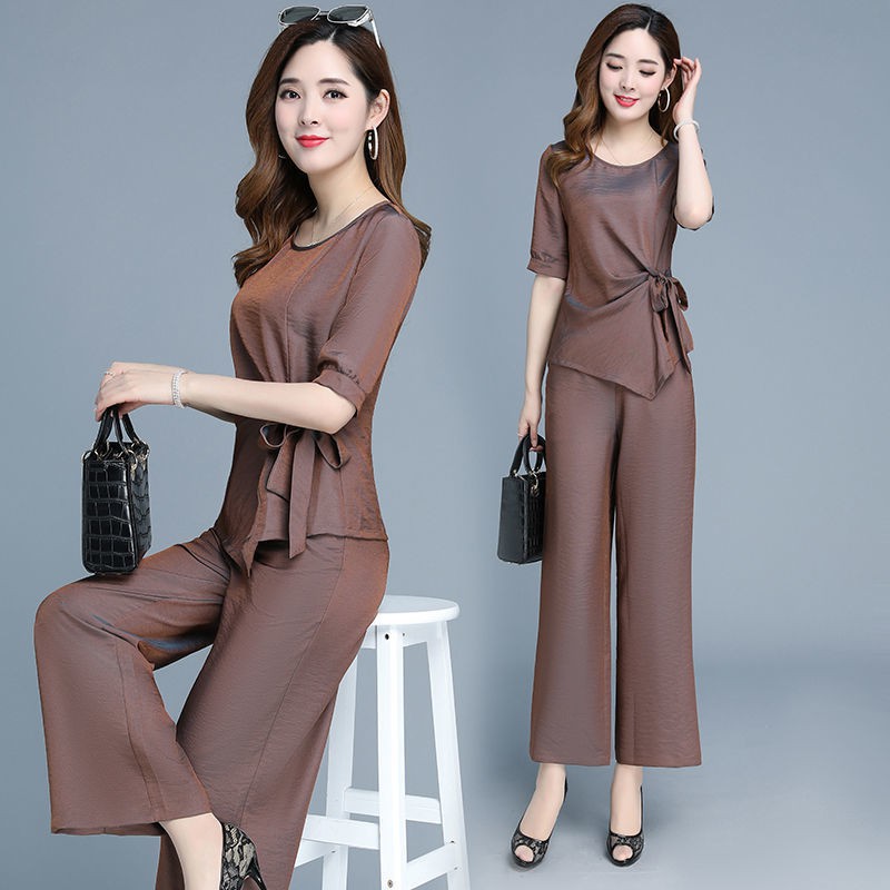 bộ đồ trung niên▪✟One-piece / suit nữ thời trang mùa hè 2020 phiên bản mới của Hàn Quốc quần ống rộng cỡ lớn hàng