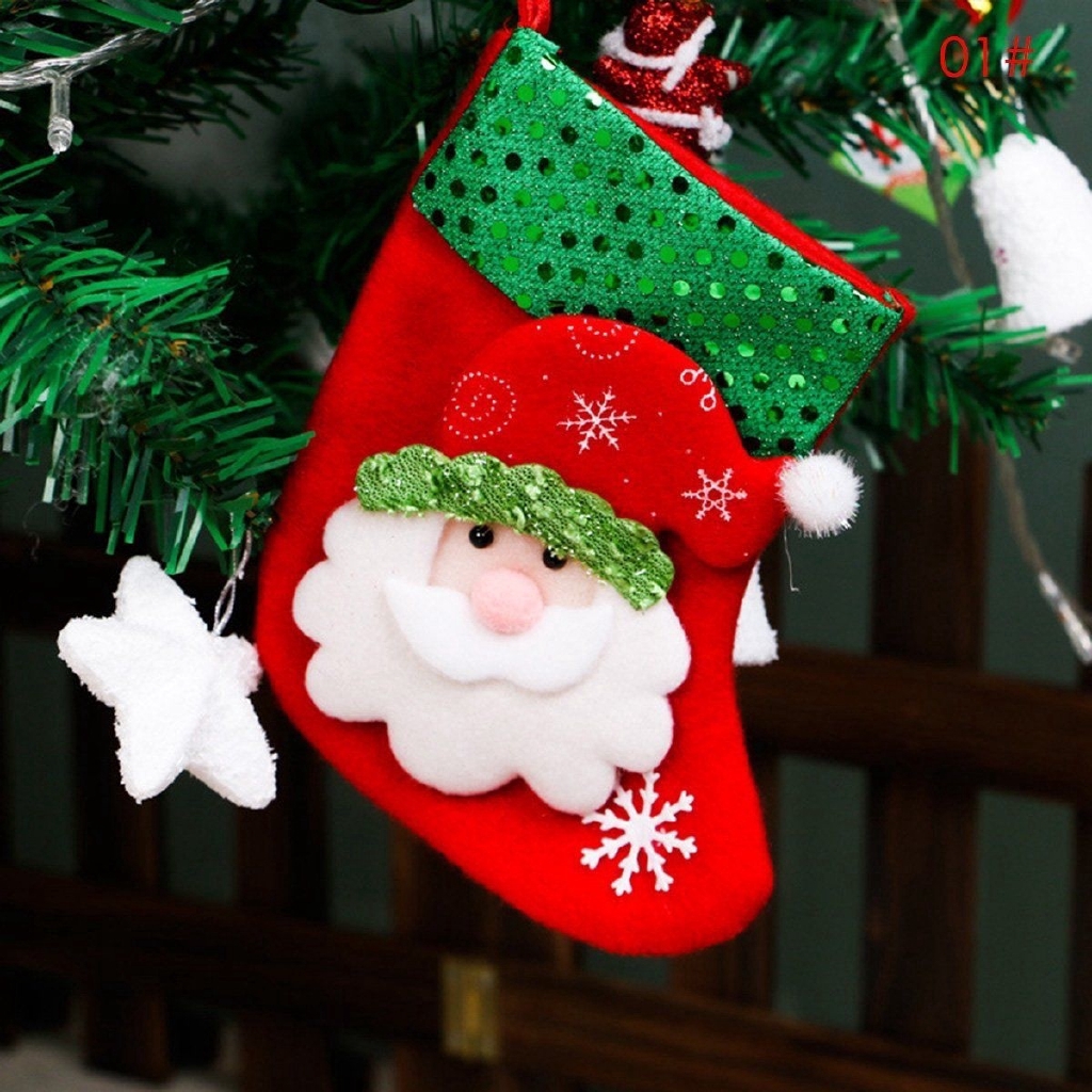 Tất đựng quà Giáng sinh / năm mới có dây treo trang trí cây thông Noel độc đáo
