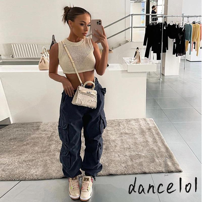 Quần Baggy Baggy Tăng Chiều Thấp Màu Trơn Phối Khoá Kéo Phong Cách Vintage Dành Cho Nữ Dance1