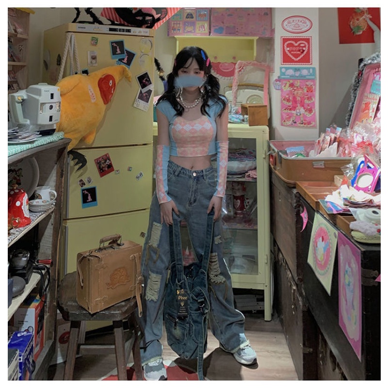 Quần Jean Ống Rộng Rách Gối Thời Trang Dành Cho Nữ