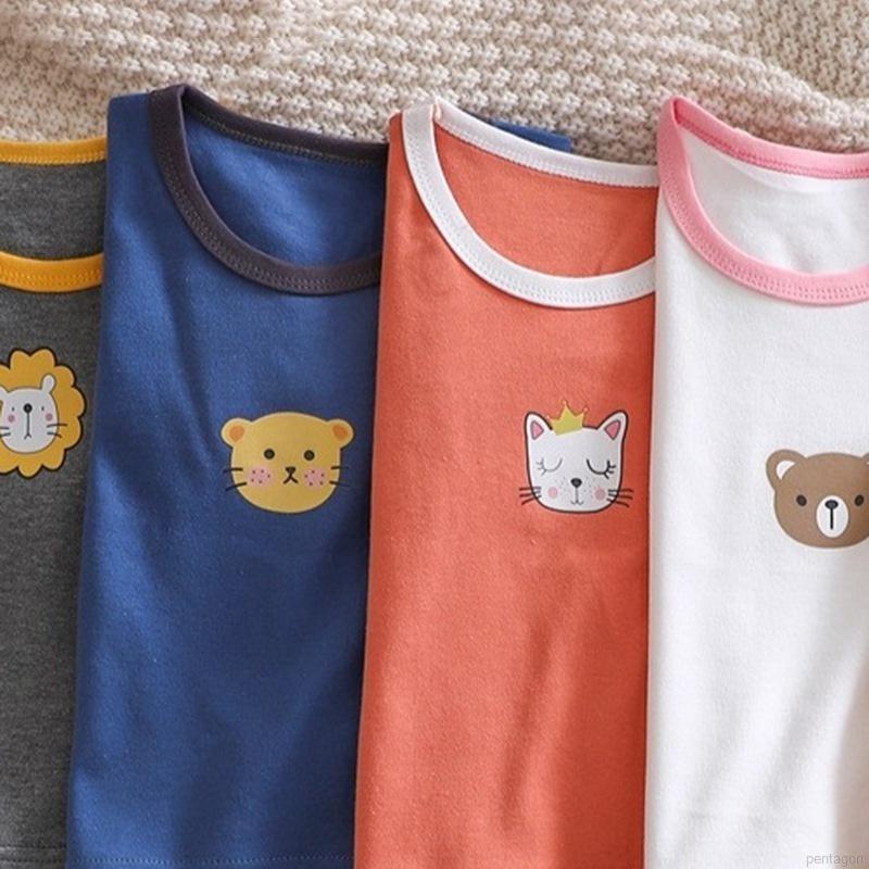 Áo thun cotton tay dài cổ tròn in họa tiết hoạt hình đơn giản cho bé từ 0-5 tuổi