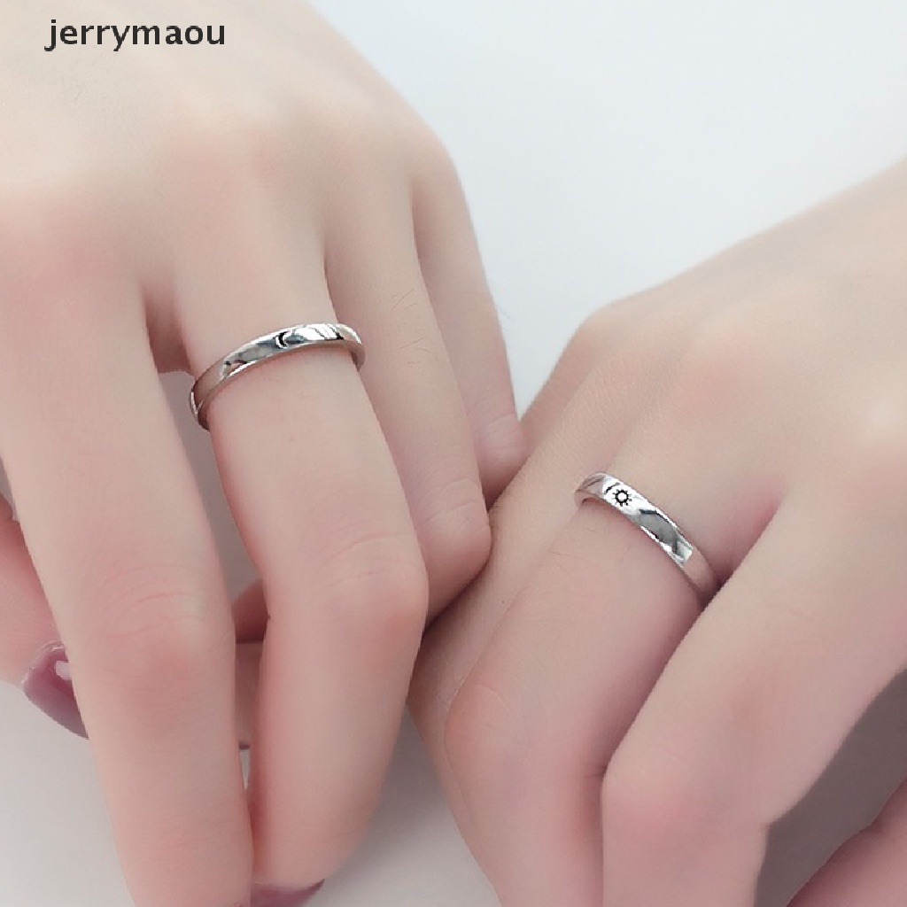 Set 2 nhẫn kiểu mặt trời mặt trăng điều chỉnh được thời trang dành cho cặp đôi (có bán lẻ)